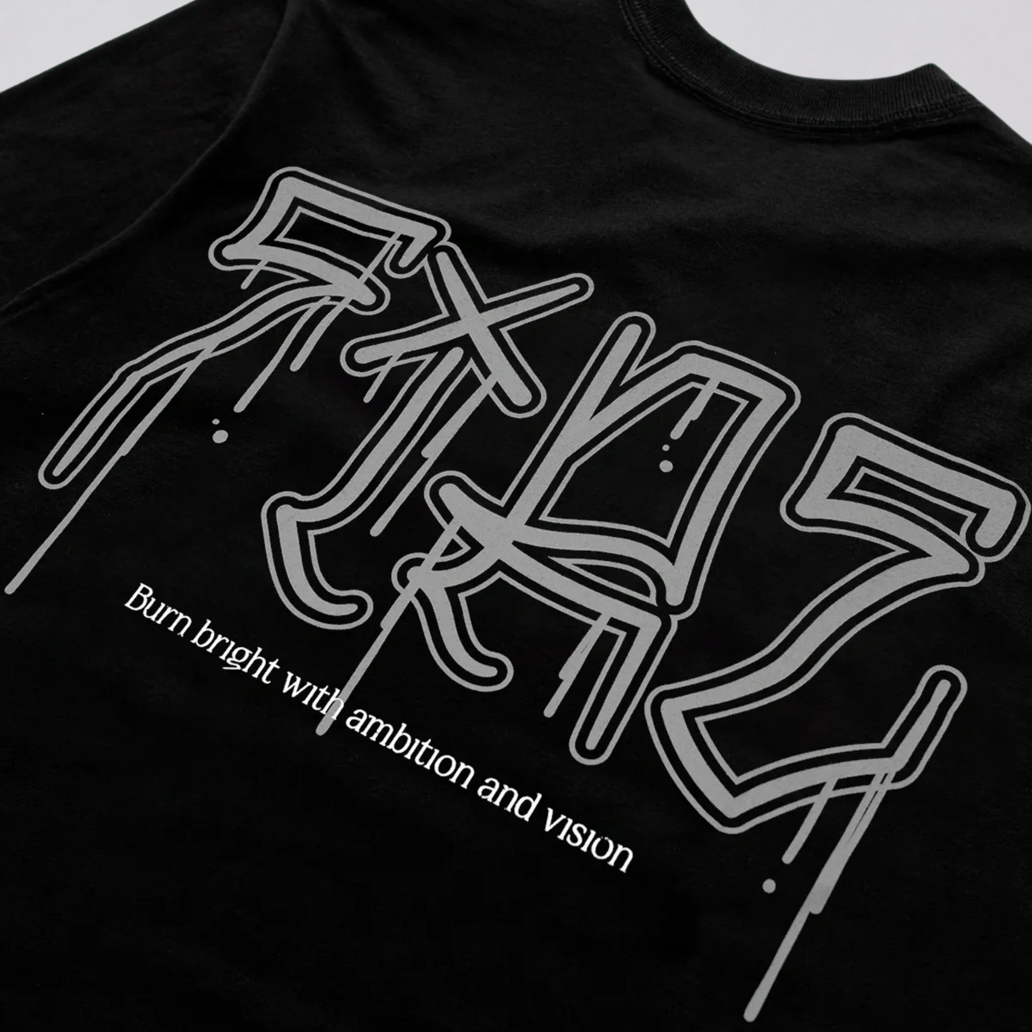 Camiseta Fire Dripped Grey Letter Preta