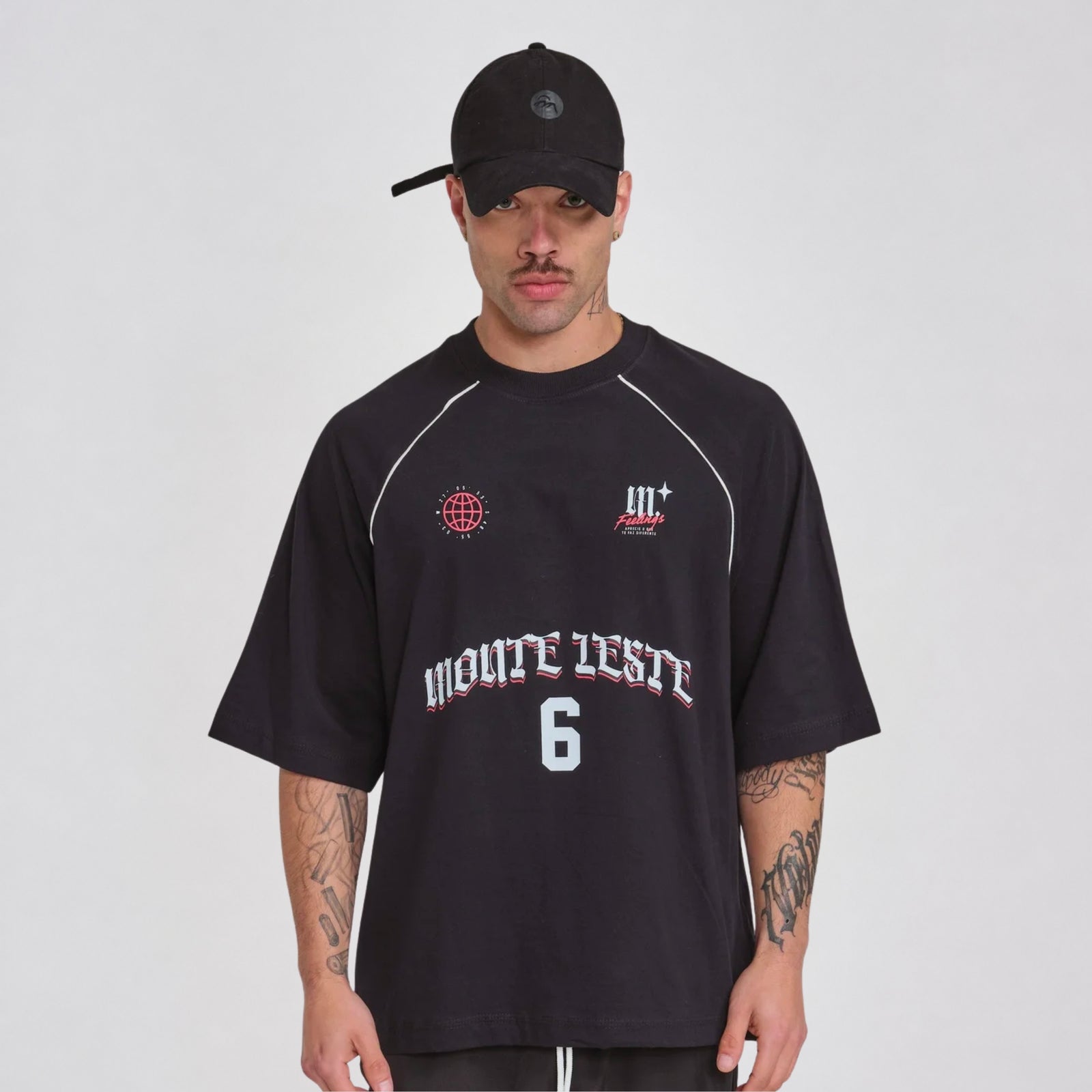 Camiseta Raglan Oversized Monte Leste Feelings 6 Preta
